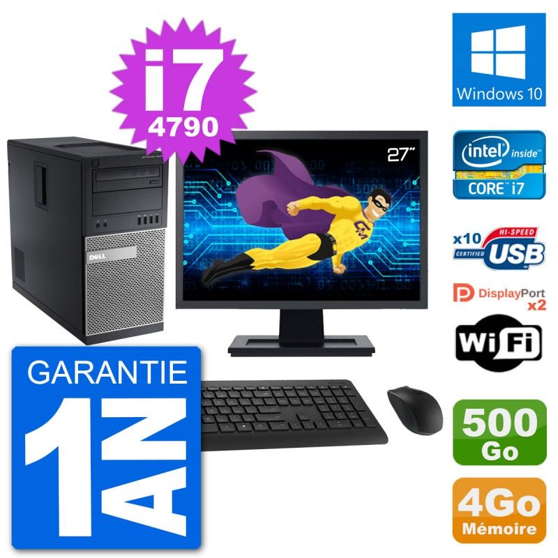 Dell Optiplex 9020 Desktop PC - 27" Screen, Intel i7-4790, 4GB RAM, 500GB HDD, Windows 10, WiFi