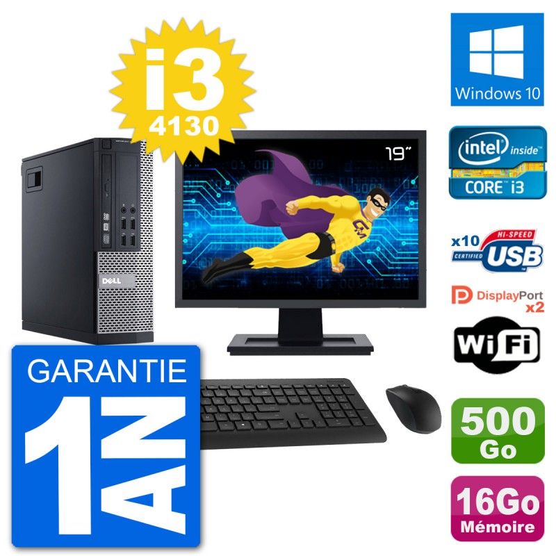Dell Optiplex 9020 SFF Desktop PC - 19" Screen, Intel i3-4130, 16GB RAM, 500GB HDD, Windows 10, WiFi