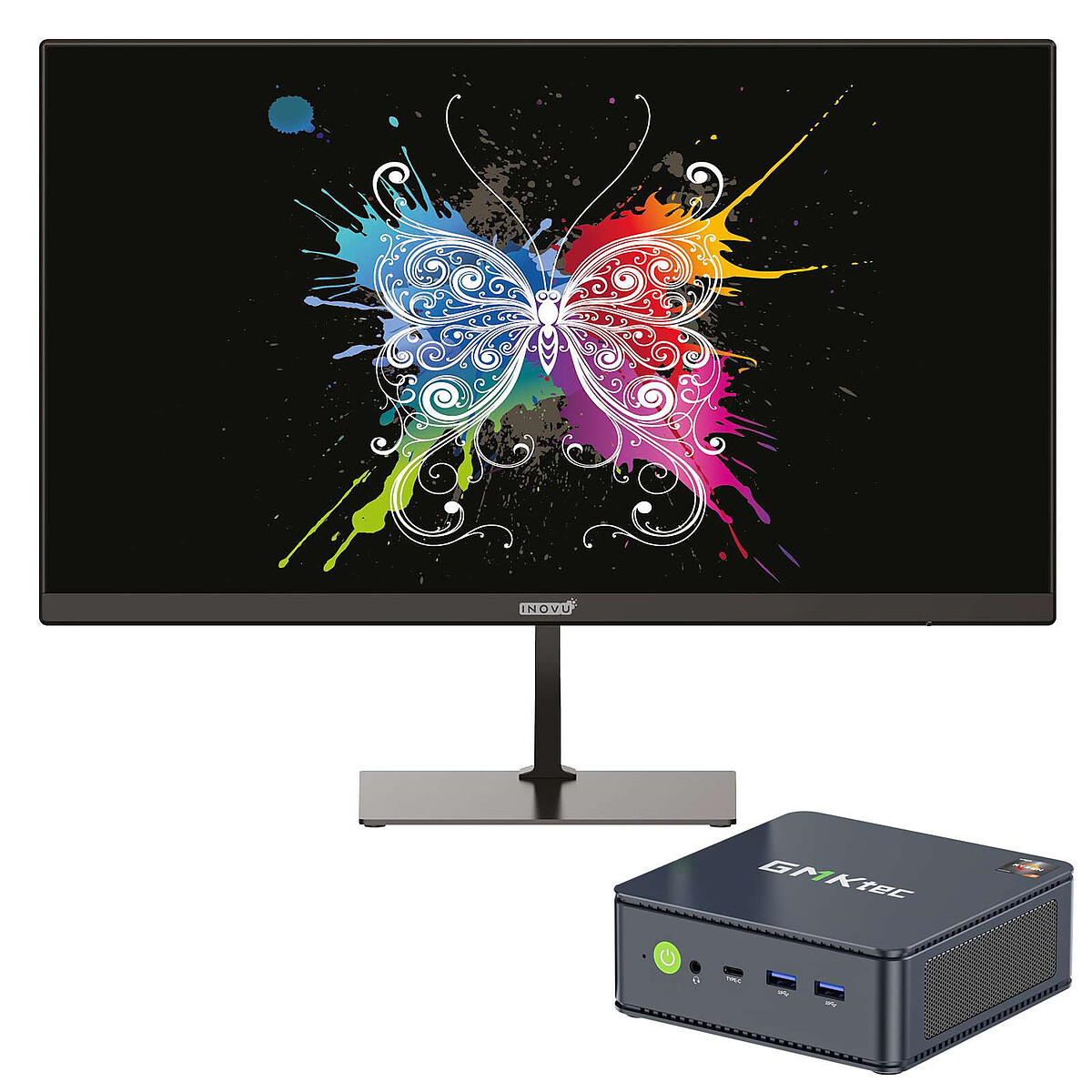 Generic Mini PC Workstation, AMD Ryzen 7 5825U, 16GB RAM, 512GB SSD, Wi-Fi 6/Bluetooth, Windows 11 Pro, 23.8" Full HD Screen