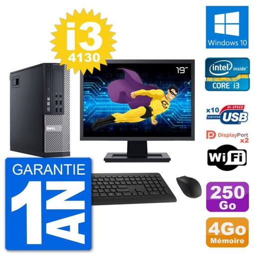 Dell Optiplex 9020 SFF Computer - 19" Screen, Intel i3-4130, 4GB RAM, 250GB HDD, Windows 10, WiFi