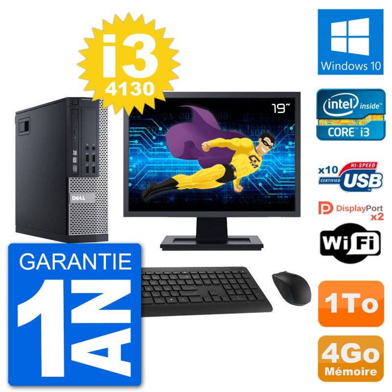 Dell Optiplex 9020 SFF Computer - 19" Screen, Intel i3-4130, 4GB RAM, 1TB HDD, Windows 10, Wifi