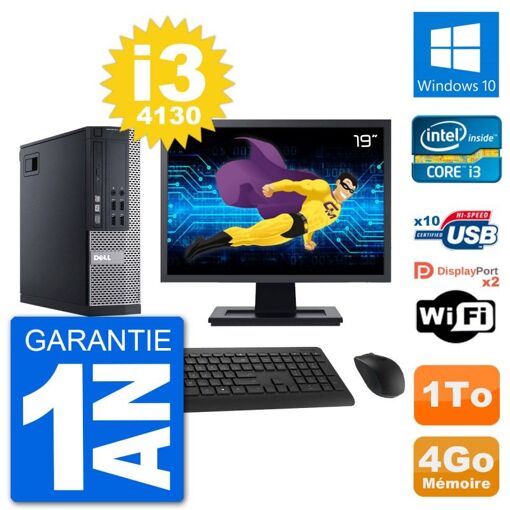 Dell Optiplex 9020 SFF Computer - 19" Screen, Intel i3-4130, 4GB RAM, 1TB HDD, Windows 10, Wifi