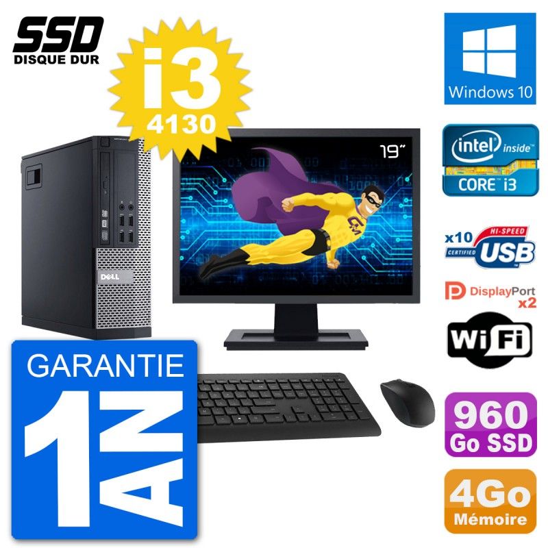 Dell Optiplex 9020 SFF Desktop Computer - 19" Screen, Intel Core i3-4130, 4GB RAM, 960GB SSD, Windows 10, WiFi