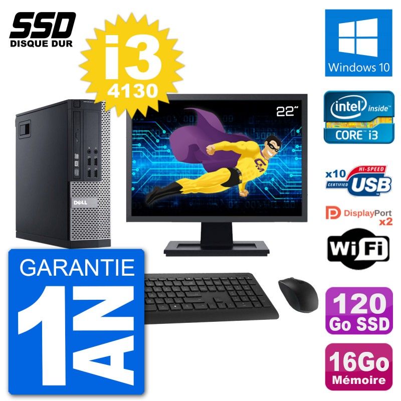 Dell Optiplex 9020 SFF Desktop PC - 22" Screen, Intel i3-4130, 16GB RAM, 120GB SSD, Windows 10, WiFi