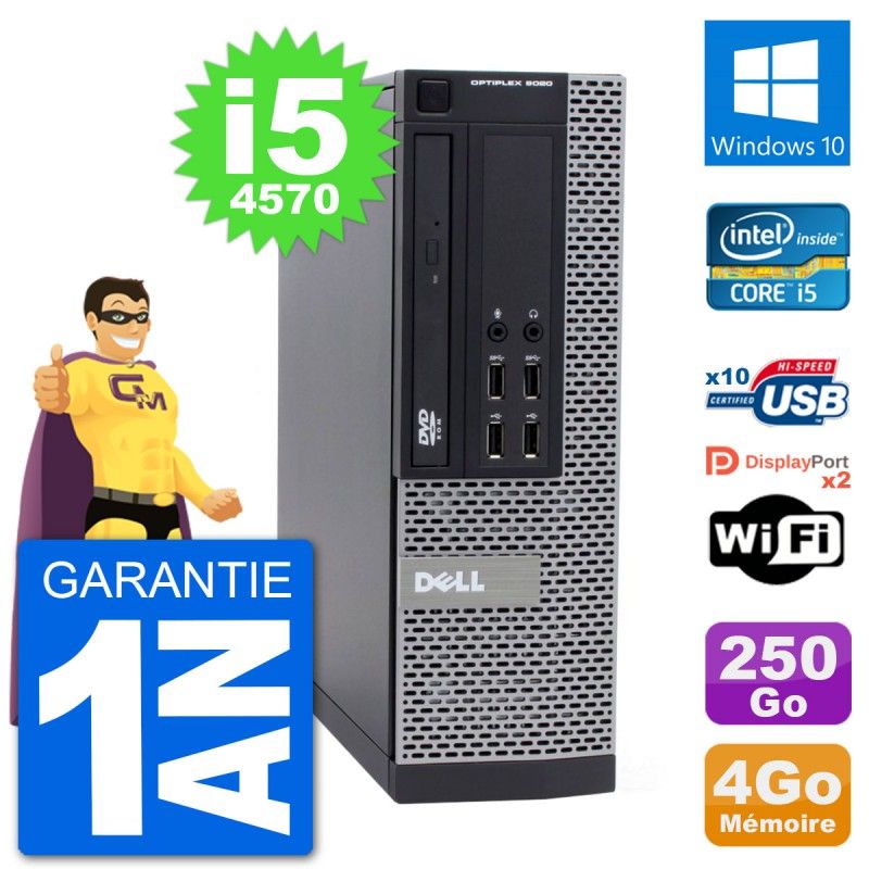 PC de escritorio Dell Optiplex 9020 SFF - Procesador Intel Core i5-4570, 4GB RAM, disco duro de 250GB, Windows 10, WiFi