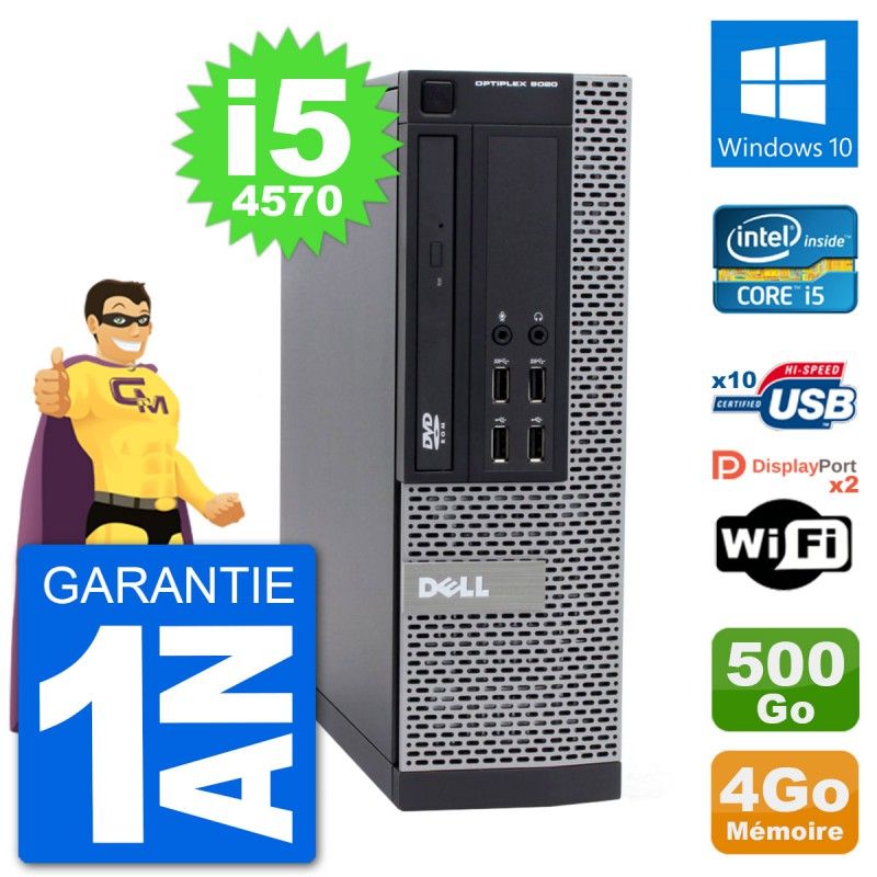 Ordinateur de bureau Dell Optiplex 9020 SFF - Processeur Intel Core i5, 4 Go de RAM, 500 Go de disque dur, Windows 10, Wi-Fi