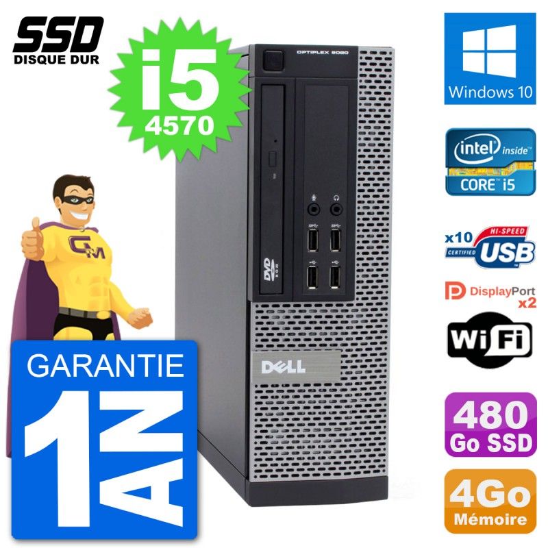 Dell OptiPlex 9020 SFF Desktop PC - Intel Core i5-4570, 4GB RAM, 480GB SSD, Windows 10, WiFi
