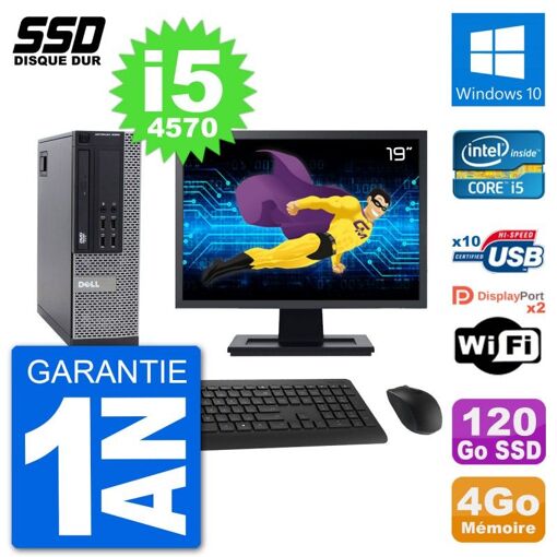 Dell Optiplex 9020 SFF Computer - 19" Screen, Intel Core i5-4570, 4GB RAM, 120GB SSD, Windows 10, WiFi