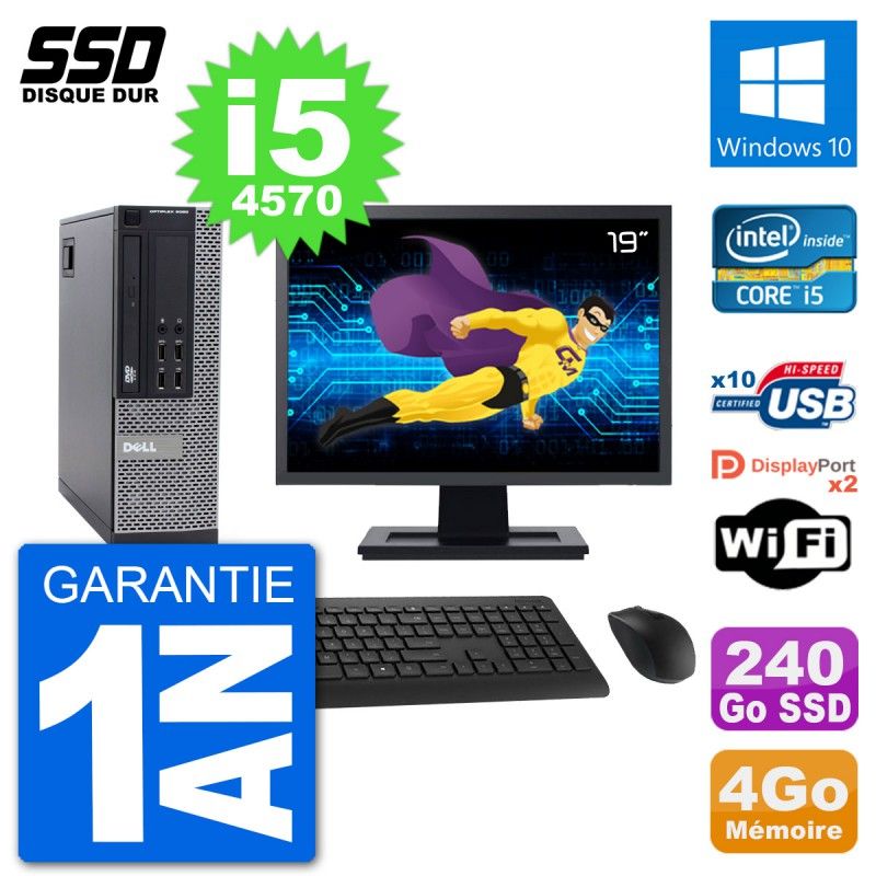 Dell Optiplex 9020 SFF Computer - 19" Screen, Intel Core i5-4570, 4GB RAM, 240GB SSD, Windows 10, WiFi