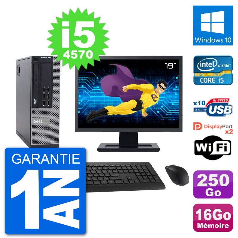 Dell Optiplex 9020 SFF Desktop Computer - 19" Screen, Intel i5-4570, 16GB RAM, 250GB SSD, Windows 10, WiFi