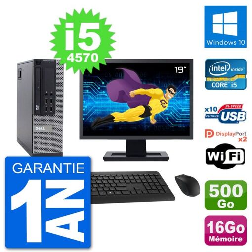 Dell Optiplex 9020 SFF Computer - 19" Screen, Intel i5-4570, 16GB RAM, 500GB HDD, Windows 10, WiFi