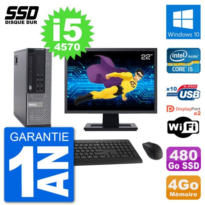 Dell Optiplex 9020 SFF Computer - 22" Screen, Intel Core i5-4570, 4GB RAM, 480GB SSD, Windows 10, WiFi