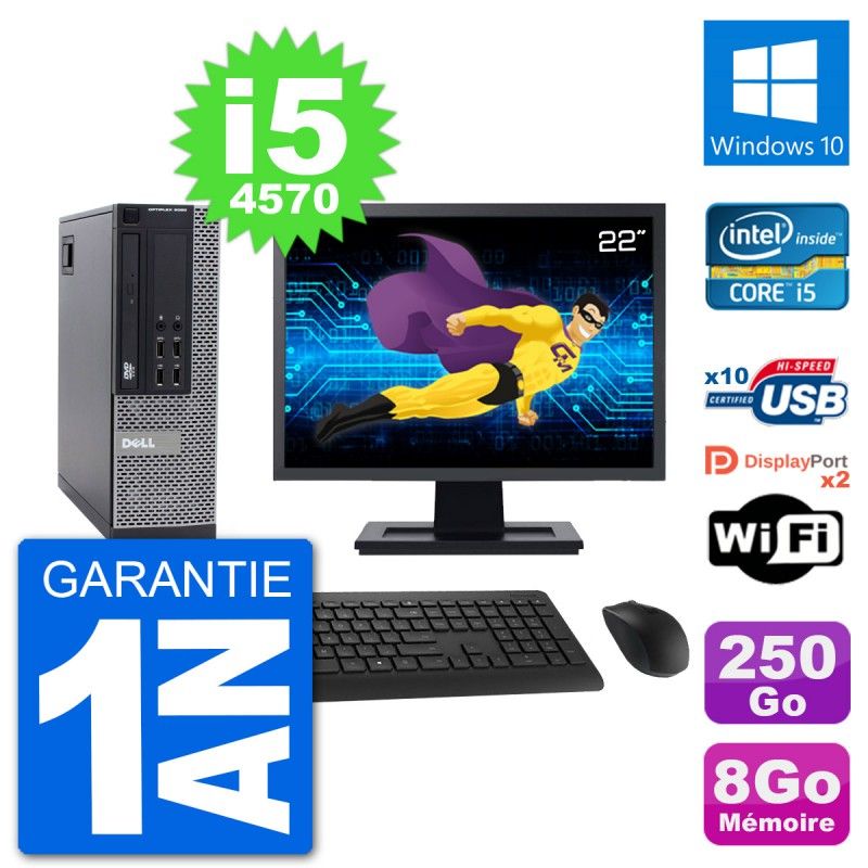 Dell Optiplex 9020 SFF Computer - 22" Screen, Intel i5-4570, 8GB RAM, 250GB HDD, Windows 10, WiFi
