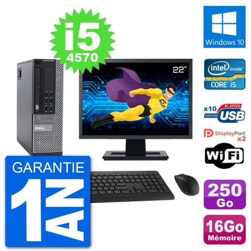 Dell Optiplex 9020 SFF Computer - 22" Screen, Intel i5-4570, 16GB RAM, 250GB SSD, Windows 10, WiFi