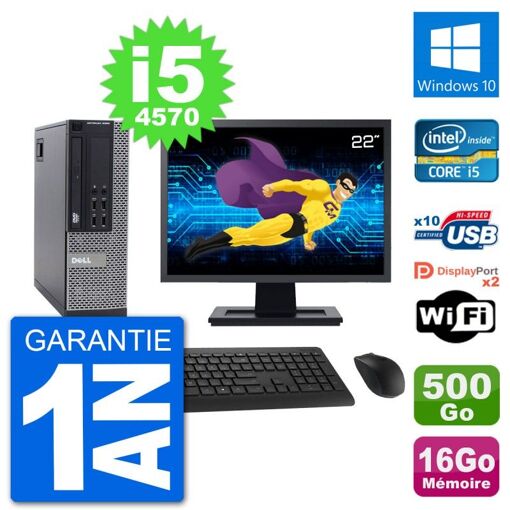 Dell Optiplex 9020 SFF Computer - 22" Screen, Intel i5-4570, 16GB RAM, 500GB HDD, Windows 10, WiFi