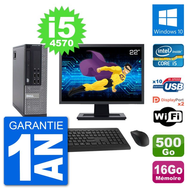 Dell Optiplex 9020 SFF Computer - 22" Screen, Intel i5-4570, 16GB RAM, 500GB HDD, Windows 10, WiFi