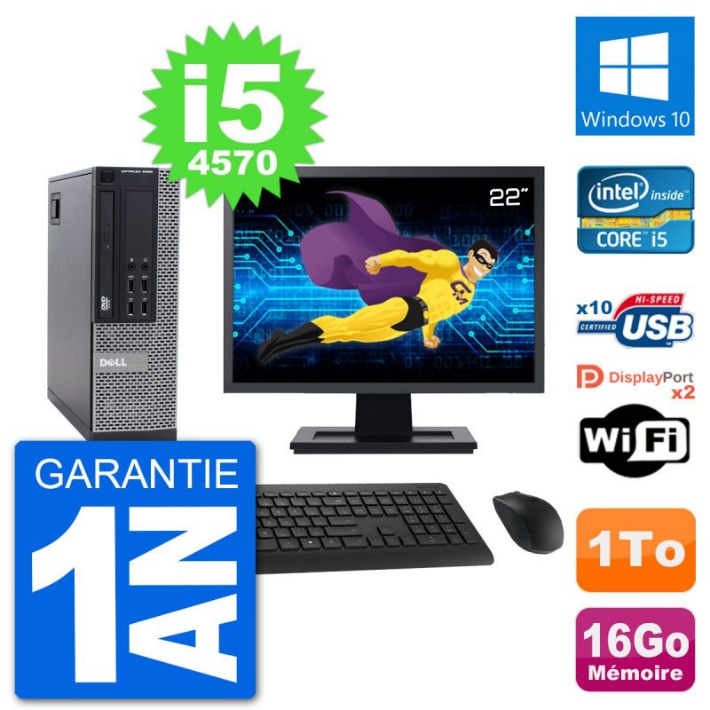 Dell Optiplex 9020 SFF PC - 22" Screen, Intel i5-4570, 16GB RAM, 1TB HDD, Windows 10, WiFi