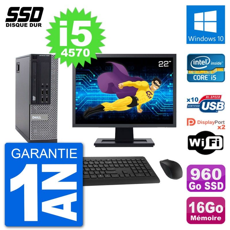 Dell Optiplex 9020 SFF Computer - 22" Screen, Intel i5-4570, 16GB RAM, 960GB SSD, Windows 10, WiFi
