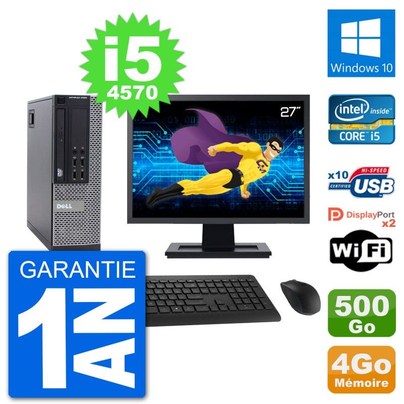 Dell Optiplex 9020 SFF Computer - 27" Screen, Intel i5-4570, 4GB RAM, 500GB HDD, Windows 10, WiFi
