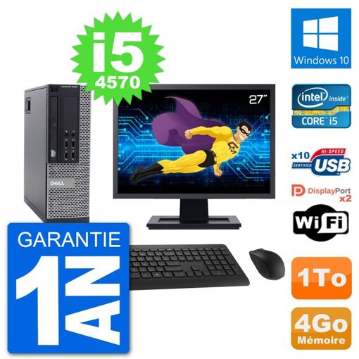 Dell Optiplex 9020 SFF Computer - 27" Screen, Intel i5-4570, 4GB RAM, 1TB HDD, Windows 10, WiFi