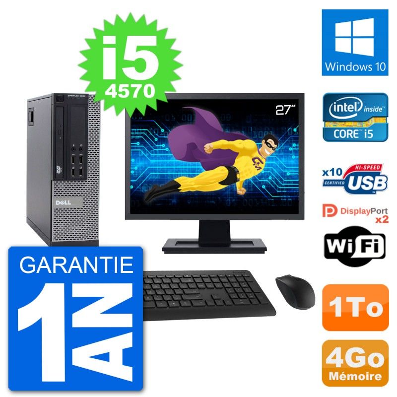 Dell Optiplex 9020 SFF Computer - 27" Screen, Intel i5-4570, 4GB RAM, 1TB HDD, Windows 10, WiFi