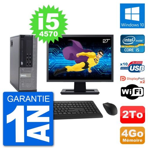Dell Optiplex 9020 SFF Computer - 27" Screen, Intel i5-4570, 4GB RAM, 2TB HDD, Windows 10, WiFi