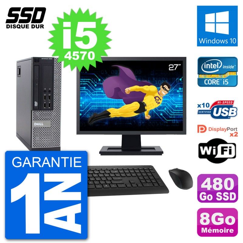 Dell Optiplex 9020 SFF Computer, 27" Screen, Intel Core i5-4570, 8GB RAM, 480GB SSD, Windows 10, WiFi