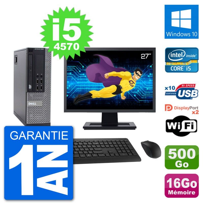 Dell Optiplex 9020 SFF Computer - 27" Screen, Intel i5-4570, 16GB RAM, 500GB HDD, Windows 10, WiFi
