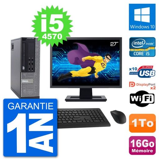 Dell Optiplex 9020 SFF Computer - 27" Screen, Intel i5-4570, 16GB RAM, 1TB Hard Drive, Windows 10, WiFi