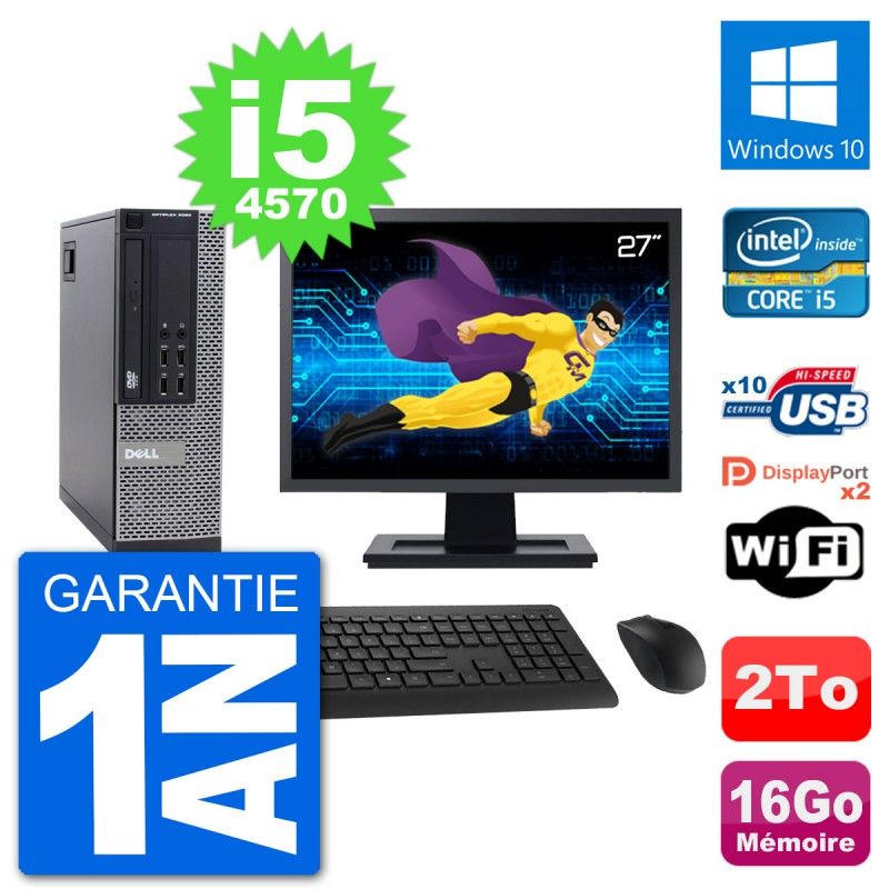 Dell Optiplex 9020 SFF Computer - 27" Screen, Intel i5-4570, 16GB RAM, 2TB HDD, Windows 10, WiFi