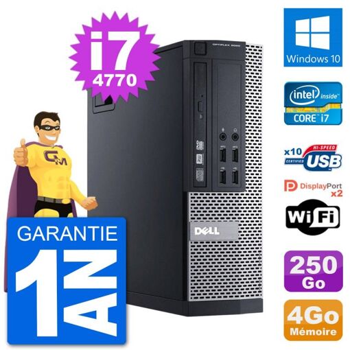 Dell Optiplex 9020 SFF Desktop PC - Intel Core i7, 4GB RAM, 250GB HDD, Windows 10, WiFi