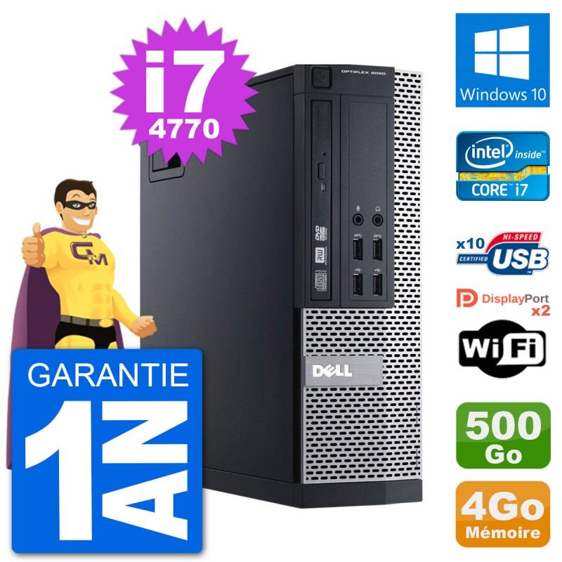 Ordinateur de bureau Dell Optiplex 9020 SFF - Processeur Intel Core i7-4770, 4 Go de RAM, disque dur de 500 Go, Windows 10, WiFi