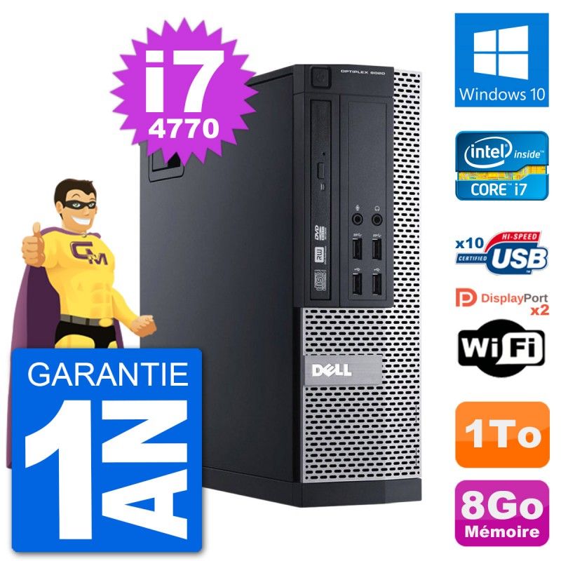 PC de escritorio Dell Optiplex 9020 SFF - Procesador Intel Core i7-4770, 8GB de RAM, 1TB HDD, Windows 10, WiFi