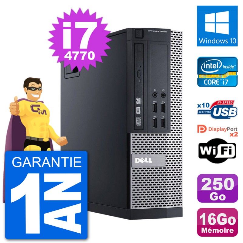 PC de escritorio Dell Optiplex 9020 SFF - Procesador Intel Core i7-4770, 16GB de RAM, 250GB SSD, Windows 10, WiFi