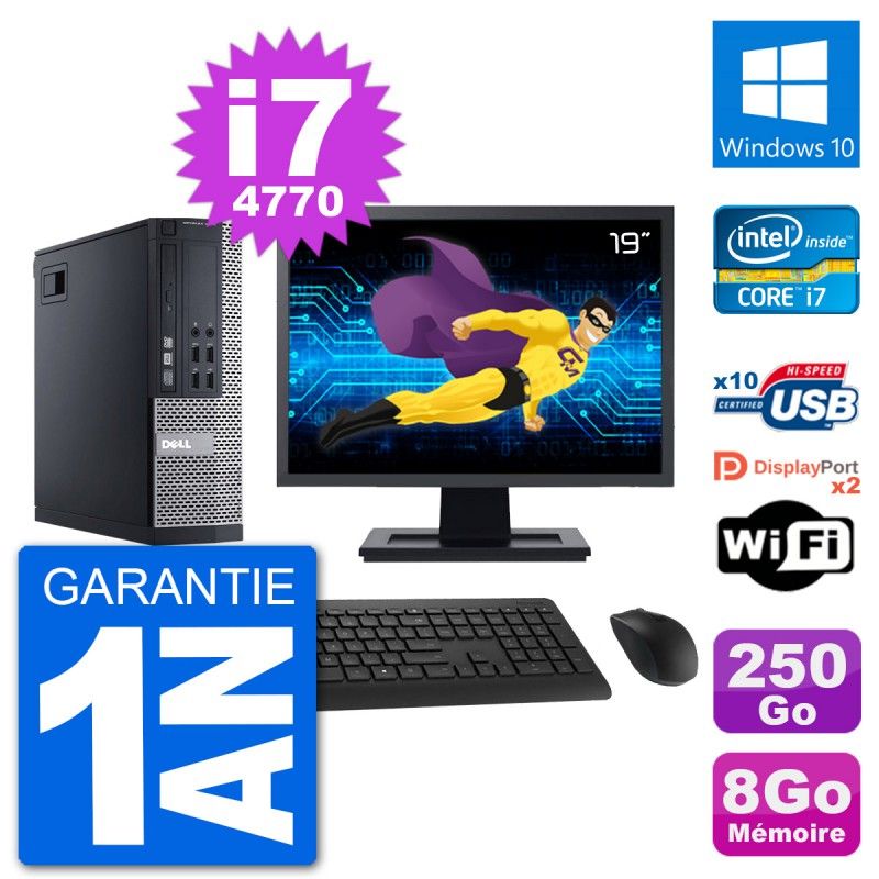 Computadora Dell Optiplex 9020 SFF - Pantalla de 19', Intel i7-4770, 8GB RAM, Disco duro de 250GB SSD, Windows 10, WiFi