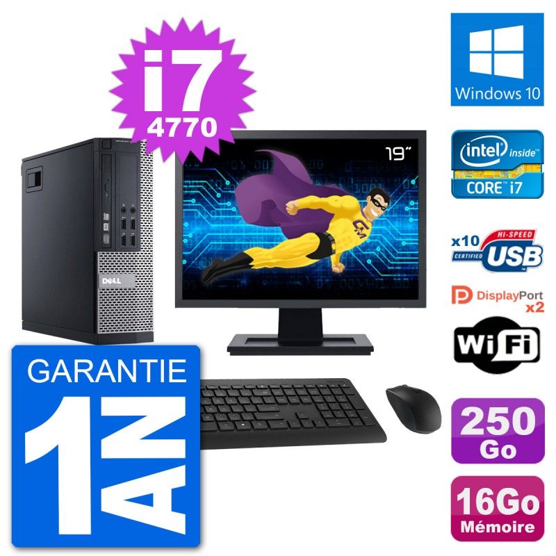 Dell Optiplex 9020 SFF Computer - 19" Screen, Intel i7-4770, 16GB RAM, 250GB HDD, Windows 10, WiFi