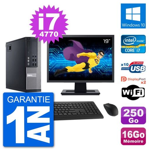 Dell Optiplex 9020 SFF Computer - 19" Screen, Intel i7-4770, 16GB RAM, 250GB HDD, Windows 10, WiFi