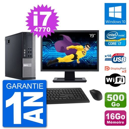 Dell Optiplex 9020 SFF Computer - 19" Screen, Intel i7-4770, 16GB RAM, 500GB Hard Drive, Windows 10, WiFi