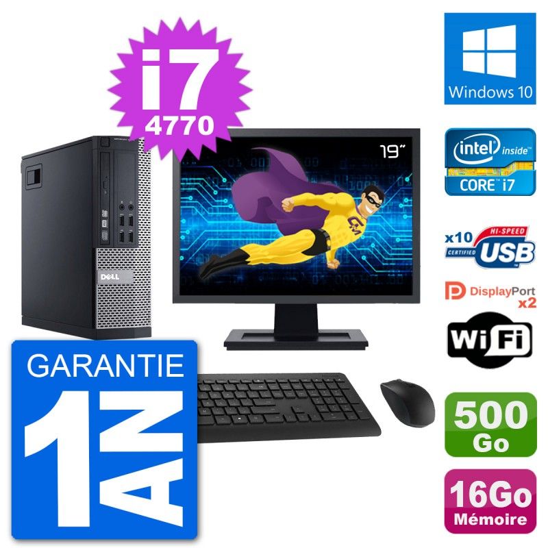 Dell Optiplex 9020 SFF Computer - 19" Screen, Intel i7-4770, 16GB RAM, 500GB Hard Drive, Windows 10, WiFi