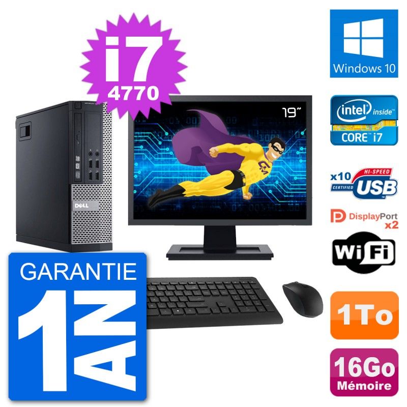 Dell Optiplex 9020 SFF Computer - 19" Screen, Intel i7-4770, 16GB RAM, 1TB HDD, Windows 10, WiFi