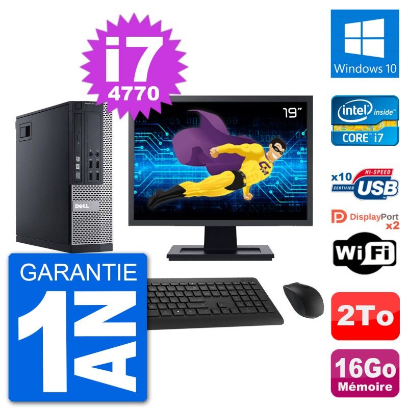 Dell Optiplex 9020 SFF PC - 19" Screen, Intel i7-4770, 16GB RAM, 2TB HDD, Windows 10, WiFi
