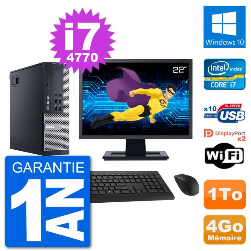 Dell Optiplex 9020 SFF Computer - 22" Screen, Intel i7-4770, 4GB RAM, 1TB HDD, Windows 10, WiFi