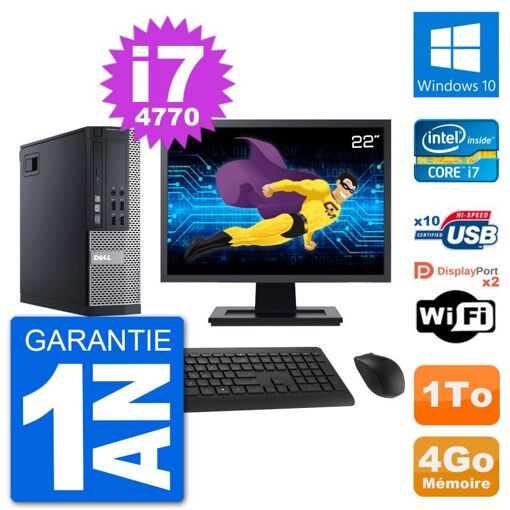 Dell Optiplex 9020 SFF Computer - 22" Screen, Intel i7-4770, 4GB RAM, 1TB HDD, Windows 10, WiFi