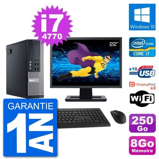Dell Optiplex 9020 SFF Computer - 22" Screen, Intel i7-4770, 8GB RAM, 250GB SSD, Windows 10, WiFi