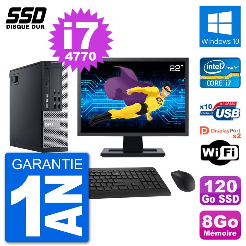 Dell Optiplex 9020 SFF Computer - 22" Screen, Intel Core i7-4770, 8GB RAM, 120GB SSD, Windows 10, Wifi