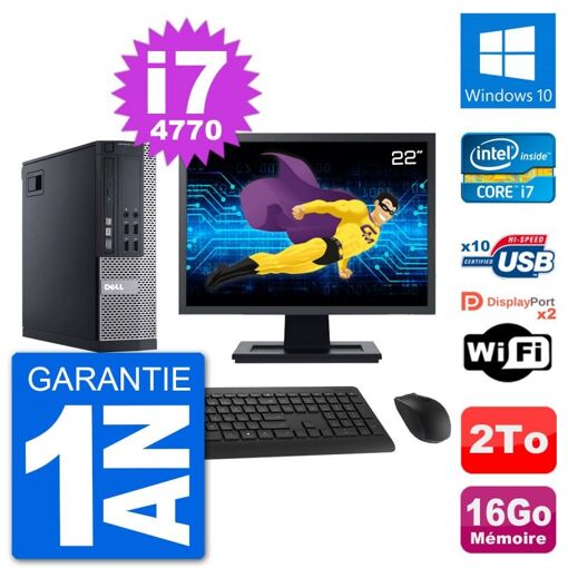 Dell Optiplex 9020 SFF Computer - 22" Screen, Intel i7-4770, 16GB RAM, 2TB HDD, Windows 10, WiFi