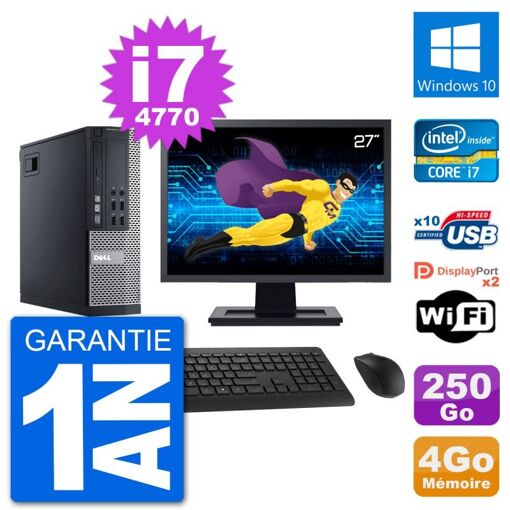 Dell Optiplex 9020 SFF PC - 27" Monitor, Intel i7-4770, 4GB RAM, 250GB HDD, Windows 10, WiFi