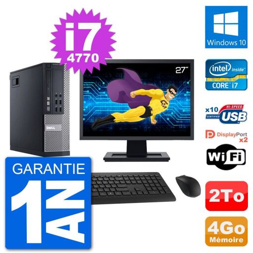 Dell Optiplex 9020 SFF Computer - 27" Screen, Intel i7-4770, 4GB RAM, 2TB HDD, Windows 10