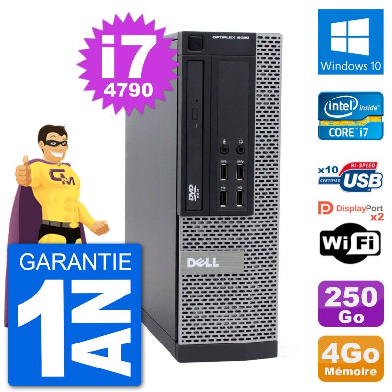 PC de escritorio Dell Optiplex 9020 SFF - Procesador Intel Core i7-4790, 4GB de RAM, disco duro de 250GB, Windows 10, WiFi