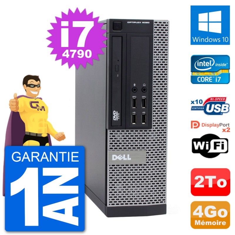 PC de escritorio Dell Optiplex 9020 SFF - Procesador Intel Core i7-4790, 4GB de RAM, disco duro de 2TB, Windows 10, WiFi